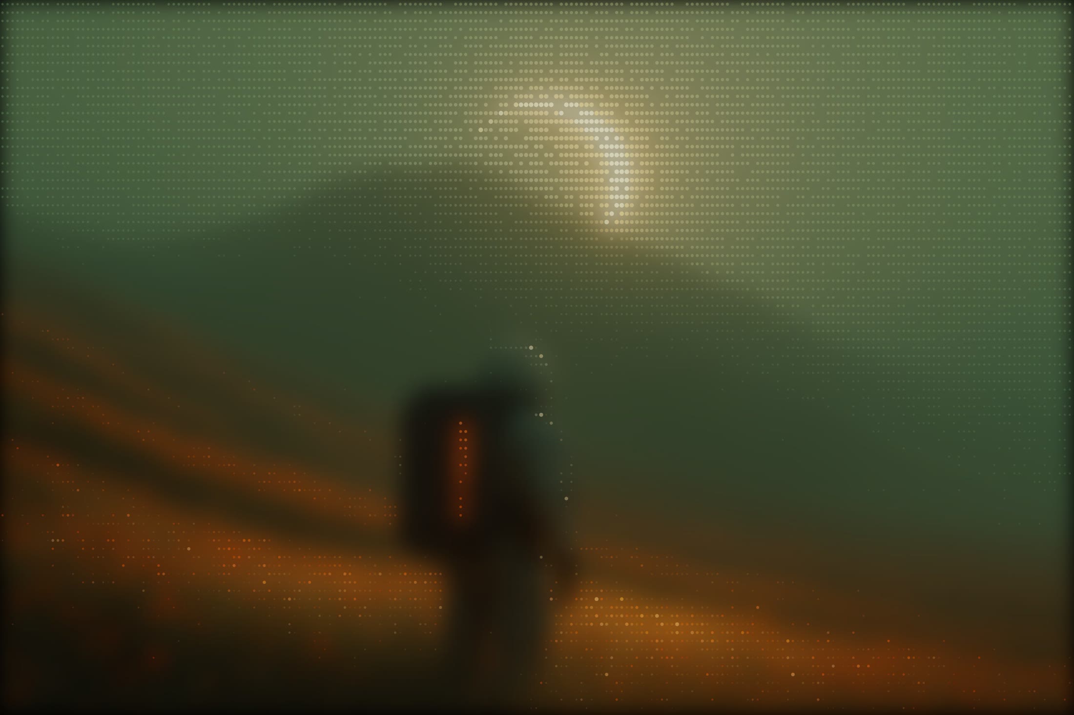 Soft dotted green and amber field suggesting connected operational data
