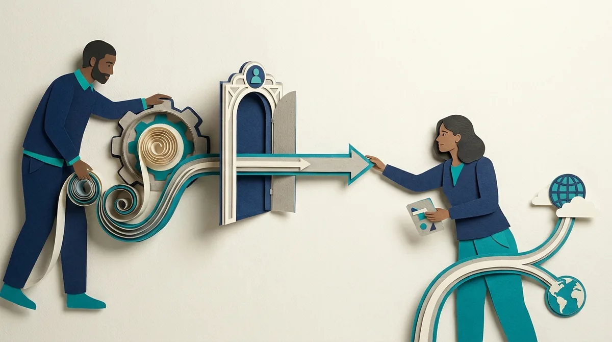 Paper figures coordinate an automation handoff across a decision gate.