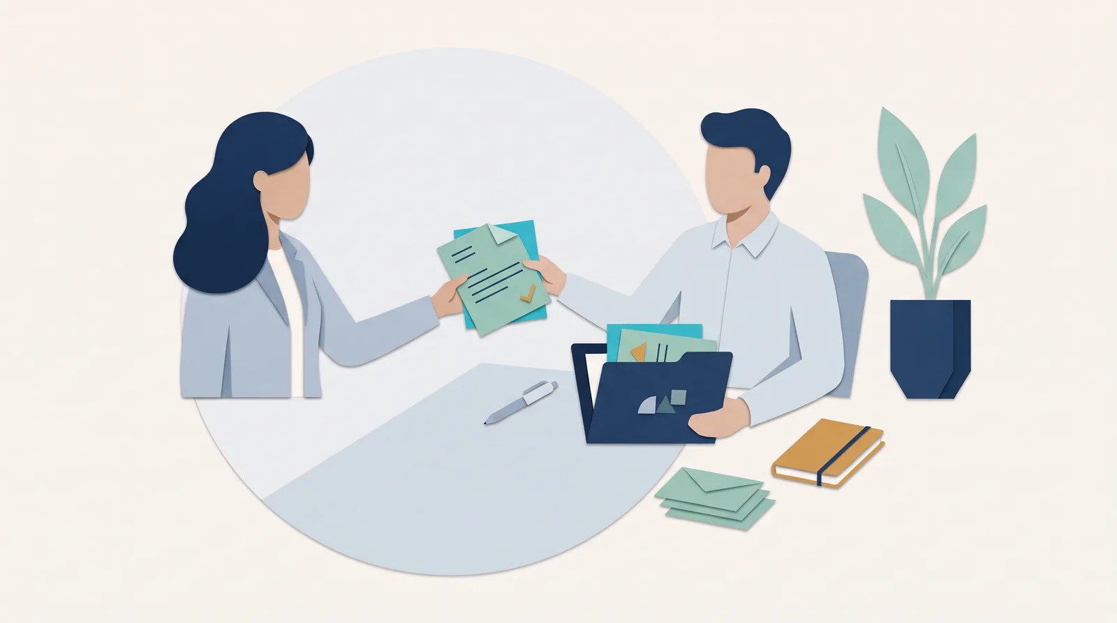 Colleagues file a receipt and expense record into a client folder for billable expense tracking.