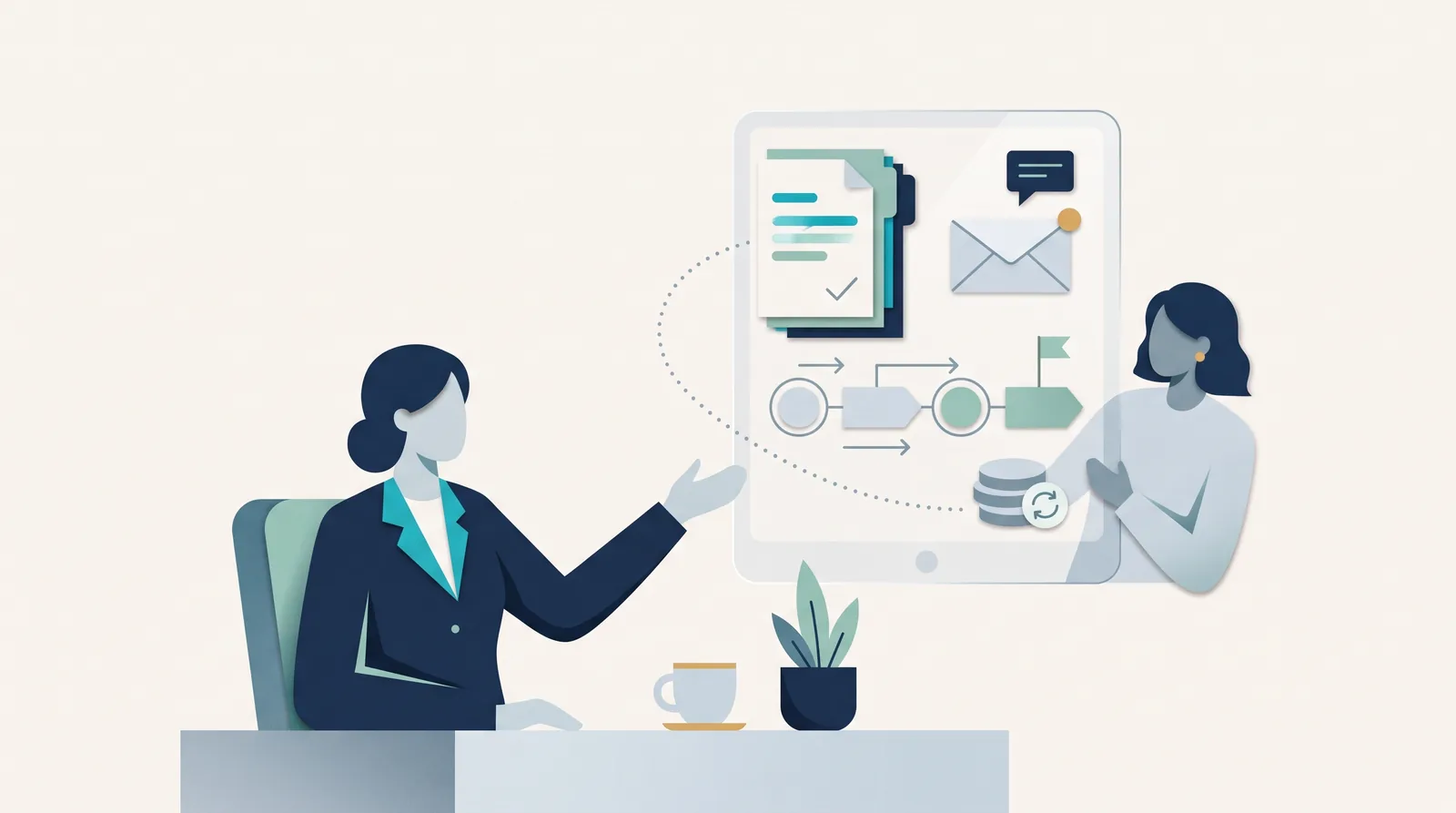 PR agency colleagues coordinate a client checklist, messages, project stages, and billing through a shared review.
