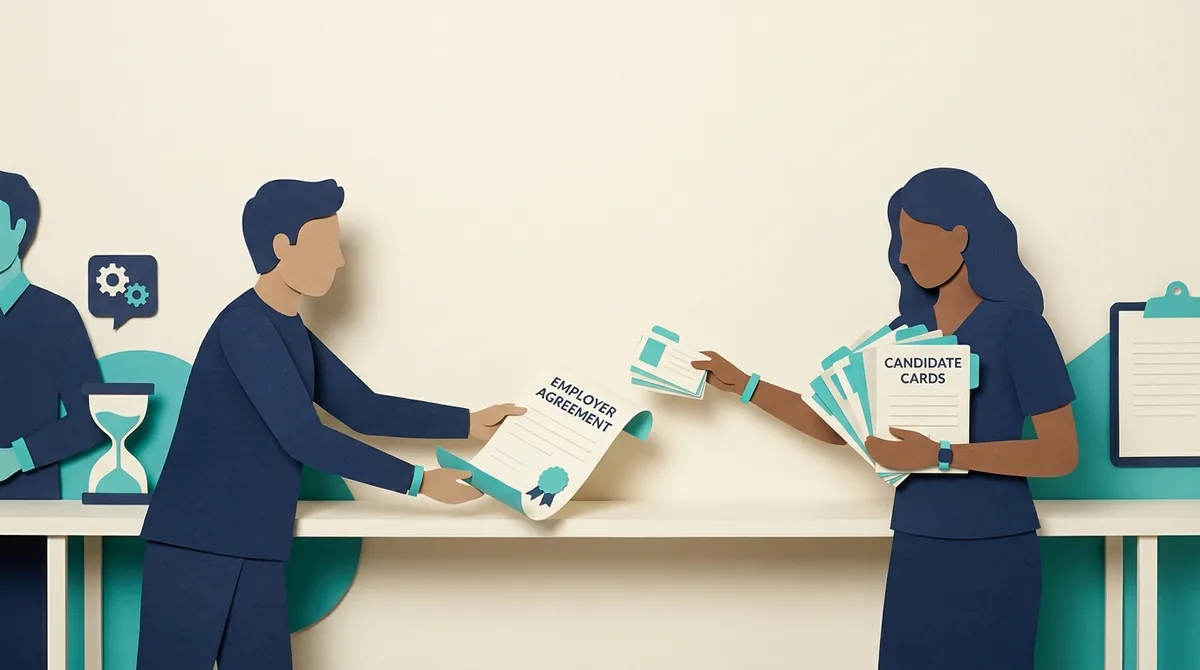 Paper figures exchange client requirements while keeping candidate records in a separate folder.