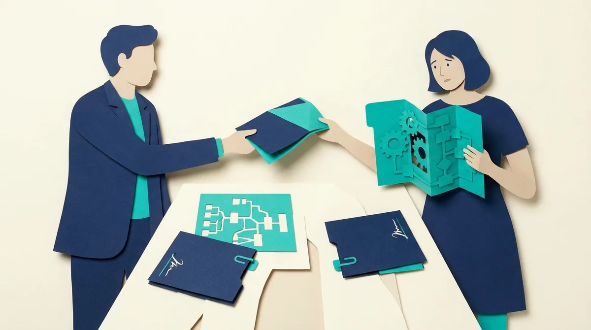 Paper figures exchange a proposal beside software architecture and scope documents.