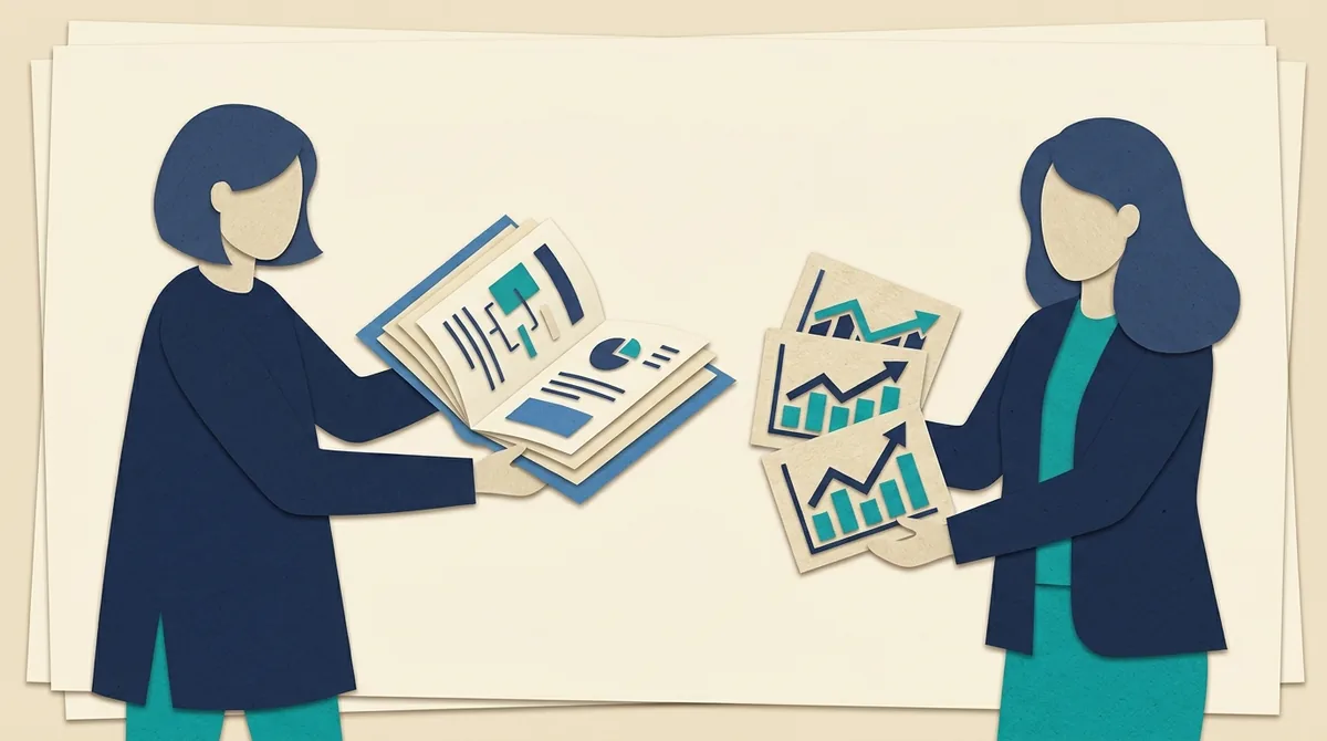 Paper figures compare educational books and sample financial chart cards.