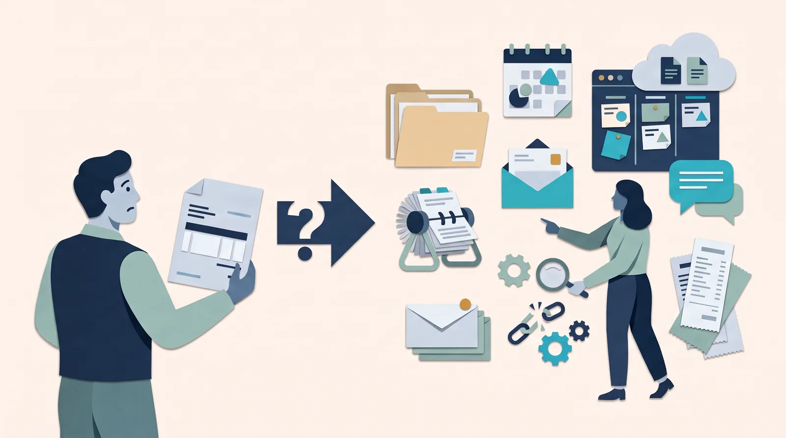 Two professionals connect basic invoicing with client folders, scheduling, messages, and project documents as service work grows.