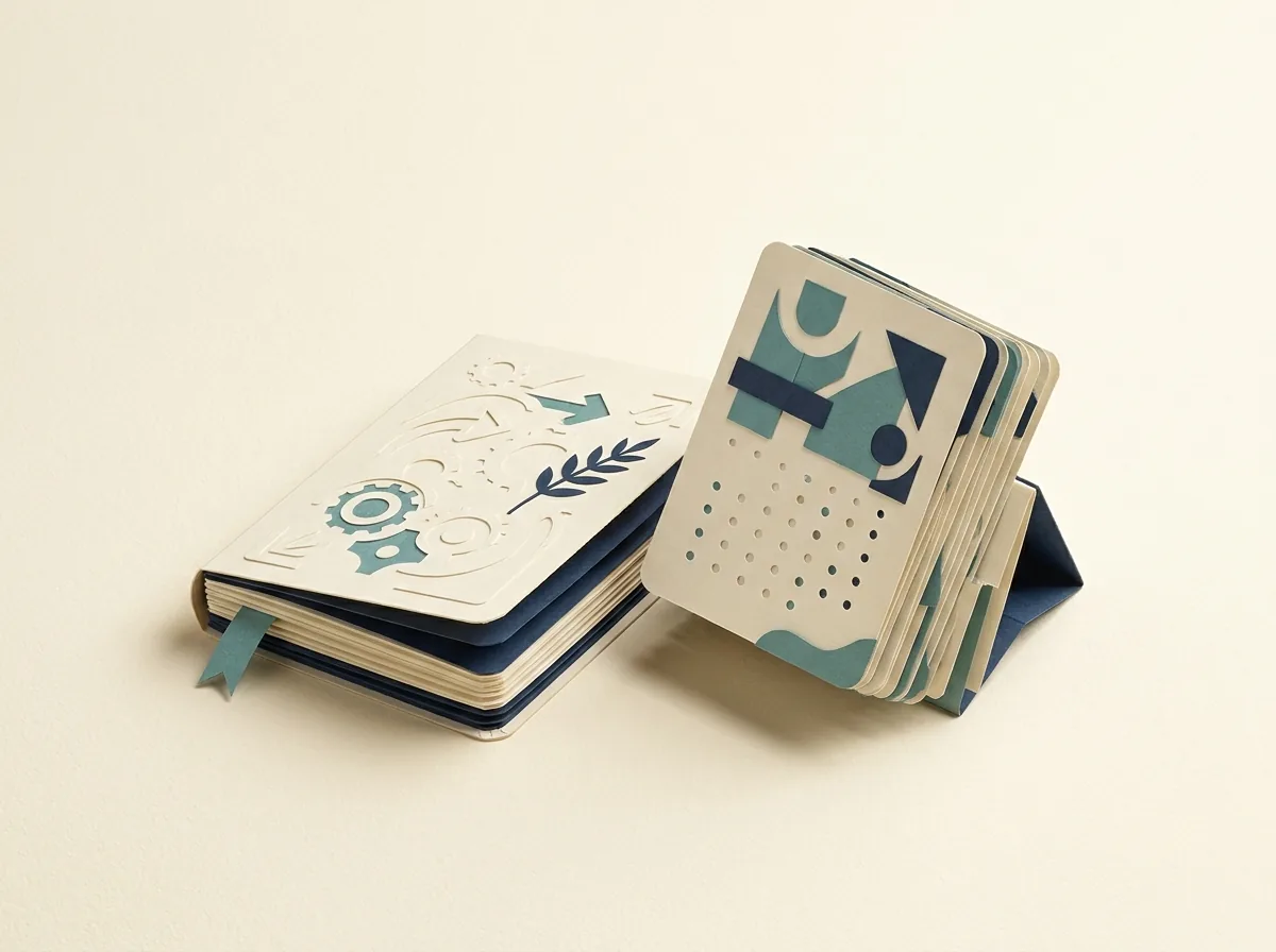 A personal goal notebook beside a standing appointment calendar.