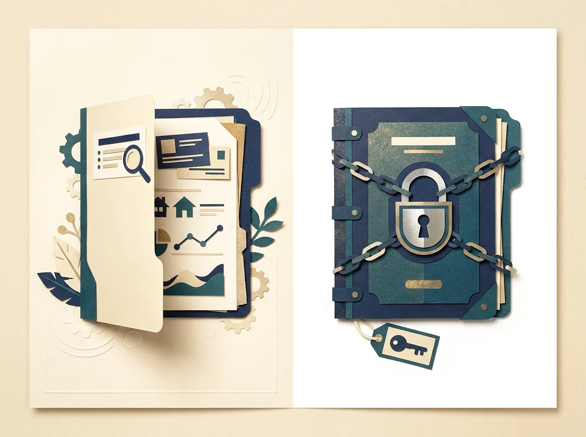 A document checklist beside a locked folder and key.