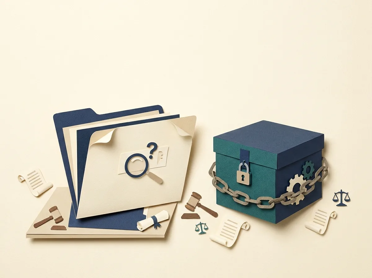 An inquiry folder sits outside a separate locked legal archive.