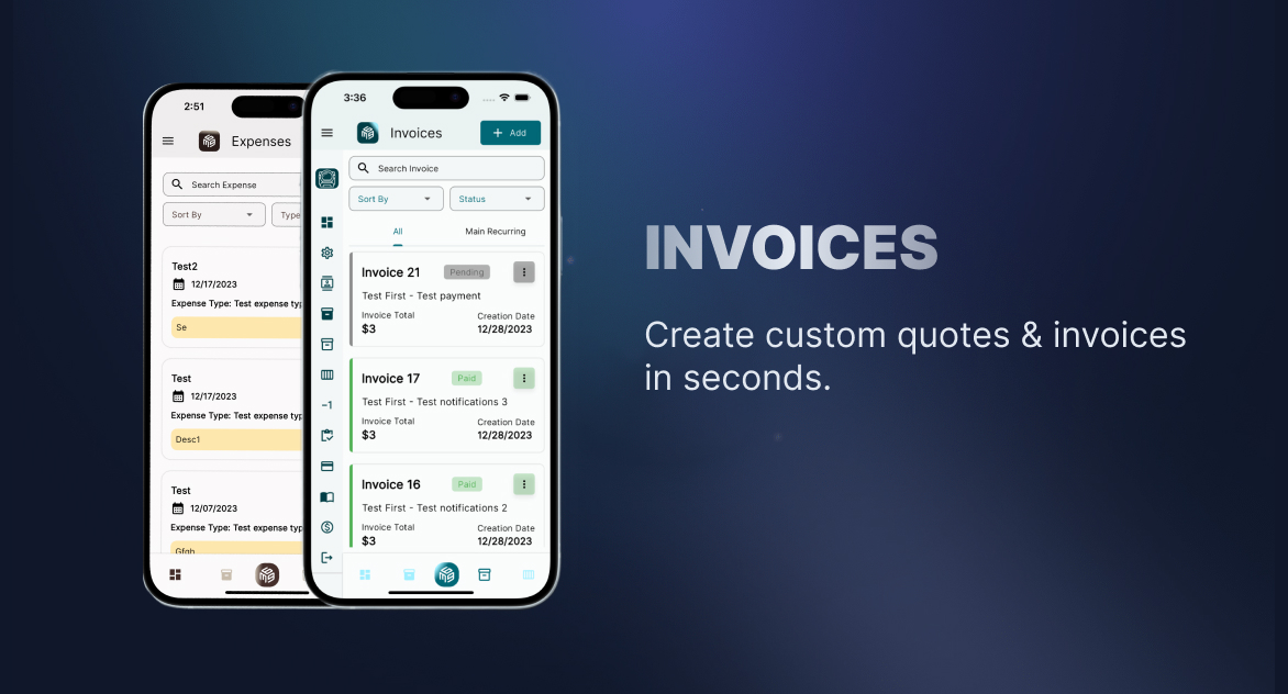 Workspace369 invoice management screen